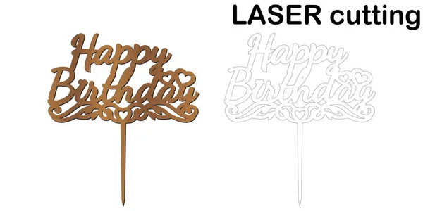 Firma 'Buon compleanno' topper torta per taglio laser o fresatura . — Vettoriale Stock