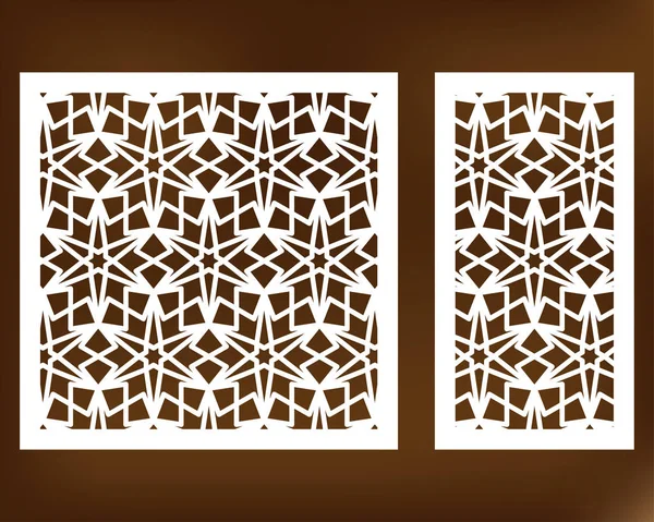Dekoratif kart kesme için ayarlayın. Geometrik çizgi deseni. Lazer kesim. Oranı 1:1, 1:2. Vektör çizim