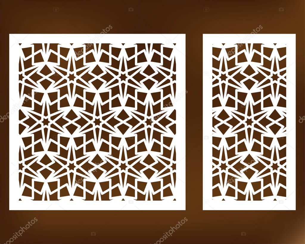 Set decorative card for cutting. Geometric line pattern. Laser cut. Ratio 1:1, 1:2. Vector illustration