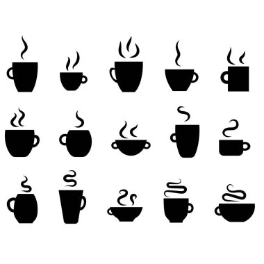 Beyaz arka plan. Modern vektör tasarımı. Yaradılış ayarlandı. İnsan simgesi seti. Çay fincanı. Kahve kupası vektörü.