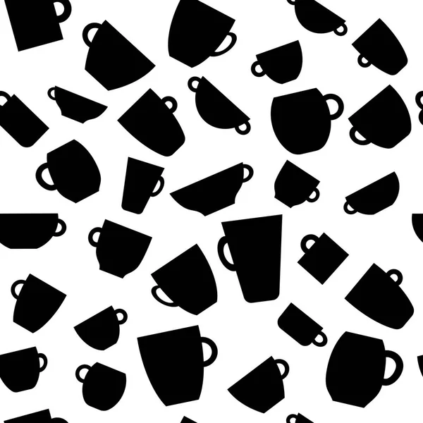 Modèle abstrait noir et blanc avec des tasses de thé pour la conception de tissu. Illustration fond de papier peint motif sans couture. Texture de tissu sans couture. Fond vectoriel abstrait . — Image vectorielle