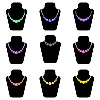 Kolye ile güzel bir set. Dekorasyon tasarımı için kolye. Vintage mücevher arka plan. Kristal vektör seti. Mücevher dekorasyonu. Vektör elması. Güzel yakalı. Moda sembolü.