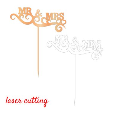 Sign 'Mr and Mrs' cake topper. Laser or milling cut decoration. Template laser cutting machine for wood and metal. The perfect gift for St. Valentine's Day or wedding day. Wedding cake decoration. clipart