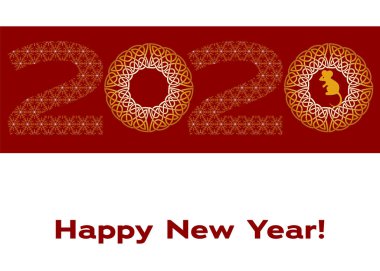 Konsept tasarımı için Çince arka plan kartı. Dekoratif vektör sınırı. Takvim afişi. Çince davet şablonu. Soyut kavram grafik öğesi. 2020 mutlu yeni yıl. Mutlu yıllar kart tasarımı.