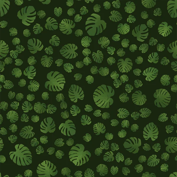 Magnifique motif sans couture avec monstera. Monstera pour le design décoratif. Plante naturelle verte. Illustration de feuillage de jungle. Fond vert. Été plage imprimé floral. Illustration florale jungle . — Image vectorielle