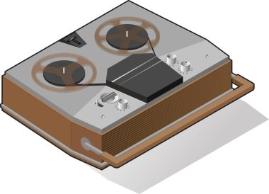 Konsept tasarım için pikapı olan klasik 3D illüstrasyon. Dijital teknoloji konsepti, vektör çizimi. Grafik izometrik tasarım elementi. Media player 3D teknoloji stili ile anlaşma imzaladı. Vektör klasiği.