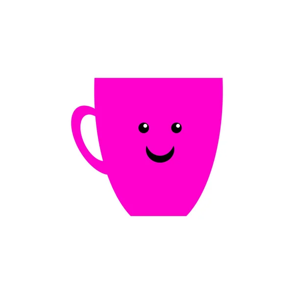 Copo alegre dos desenhos animados para o projeto da cópia. Caneca de café com sorriso. Boas festas, Rússia. Design de modelo de ilustração vetorial. Desenhos animados ilustração alegre copo com sorriso. Cartão vetorial. Café da manhã . — Vetor de Stock