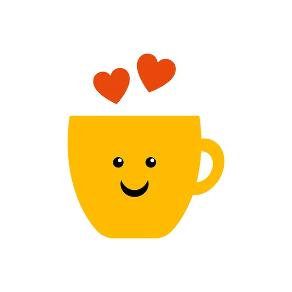 Cană de cafea cu zâmbet și inimi vector. Ilustrație vectorială de cafea de dimineață. Ceașcă de ceai cu zâmbet și inimă . — Vector de stoc