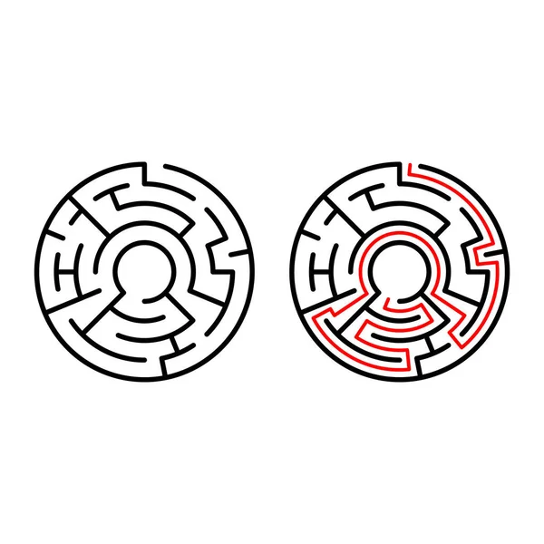 Vector simple black maze circle with solution. Simple black labyrinth. Vector maze symbol. Labyrinth isolated on white background. Abstract decoration design. Symbol of education game.  — 無料ストックフォト