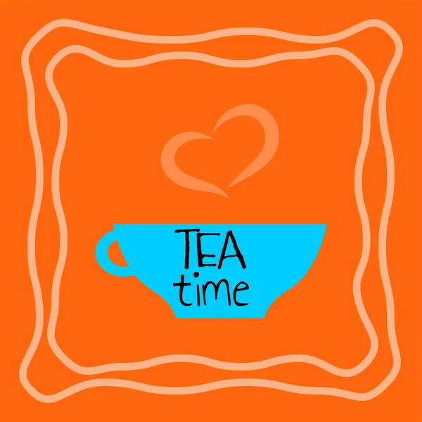 Κύπελλο τσαγιού με ένδειξη διανυσματική απεικόνιση. Ένα φλιτζάνι τσάι με γράμματα. — Διανυσματικό Αρχείο