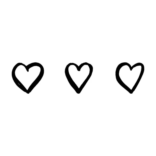 Conjunto de corazones negros abstractos sobre fondo blanco para el diseño de decoración de celebración. Estilo de dibujo a mano. Día de San Valentín, icono del vector cardíaco. Diseño vectorial. Ilustración de vacaciones. Elemento decorativo . — Vector de stock