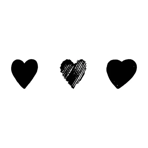 Conjunto de corazones negros abstractos sobre fondo blanco para el diseño de decoración de celebración. Estilo de dibujo a mano. Día de San Valentín, icono del vector cardíaco. Diseño vectorial. Ilustración de vacaciones. Elemento decorativo . — Vector de stock