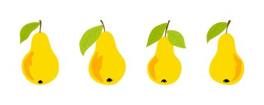 Dekorasyon tasarımı için beyaz zemin üzerinde izole edilmiş sarı armut armudu olan bir vektör çizimi. Modern poster. Vektör soyut grafik tasarımı. Taze organik meyve. Tatlı sarı armut