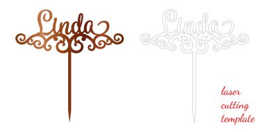 Sign Linda cake toppers for laser or milling cut. Cut for decoration design. Name topper. Holiday greeting. Elegant decoration. Laser cut. Isolated design element. clipart