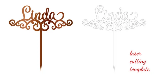 Sign Linda cake toppers for laser or milling cut. Cut for decoration design. Name topper. Holiday greeting. Elegant decoration. Laser cut. Isolated design element. — Stock Vector