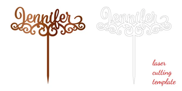 Firma Jennifer cake toppers para corte láser o fresado. Corte para el diseño de decoración. Nombre topper. Saludo navideño. Decoración elegante. Corte por láser. Elemento de diseño aislado . Gráficos Vectoriales