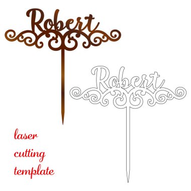 Sign Robert cake toppers for laser or milling cut. Cut for decoration design. Name topper. Holiday greeting. Elegant decoration. Laser cut. Isolated design element. clipart