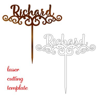 Sign Richard cake toppers for laser or milling cut. Cut for decoration design. Name topper. Holiday greeting. Elegant decoration. Laser cut. Isolated design element. clipart