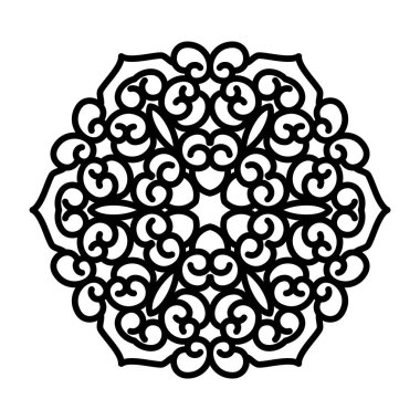 Beyaz arka planda soyut elementlere sahip basit siyah mandala vektörü. Oryantal etnik süs siyah mandala. Vektör tasarım öğesi. Basit çiçek desenli element. Soyut tasarım