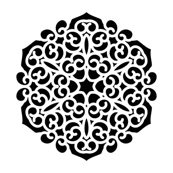 Vetor simples mandala preta com elementos abstratos, isolado sobre fundo branco. Ornamento étnico oriental mandala preta. Elemento padrão de design vetorial. Elemento padrão floral simples. Desenho abstrato. — Vetor de Stock