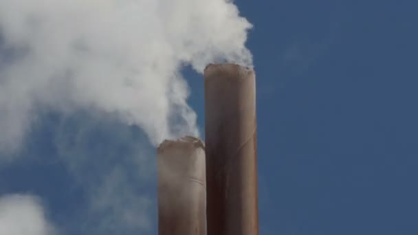 Humo Las Chimeneas Una Fábrica Libera Contaminación Del Aire Gases — Vídeo de stock