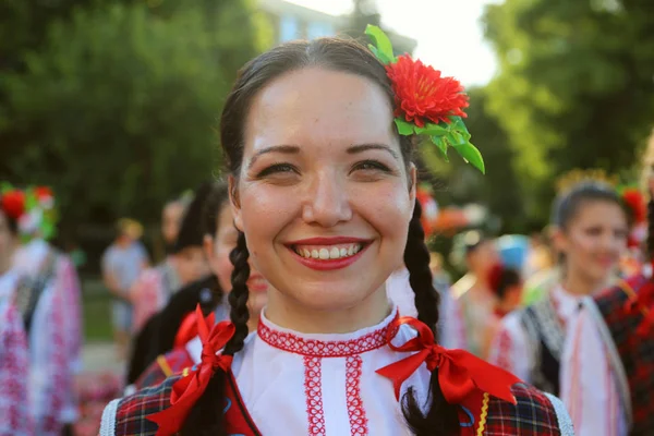 Tulcea Rumania Agosto Bailarina Búlgara Traje Tradicional Festival Internacional Folclore — Foto de Stock
