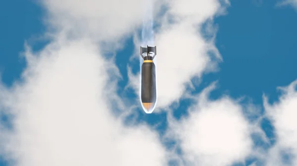 用螺旋桨引信坠落云层的炸弹图 — 图库照片