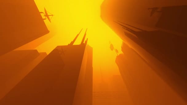 霧の雰囲気に覆われたサイファイ都市のアニメーション — ストック動画