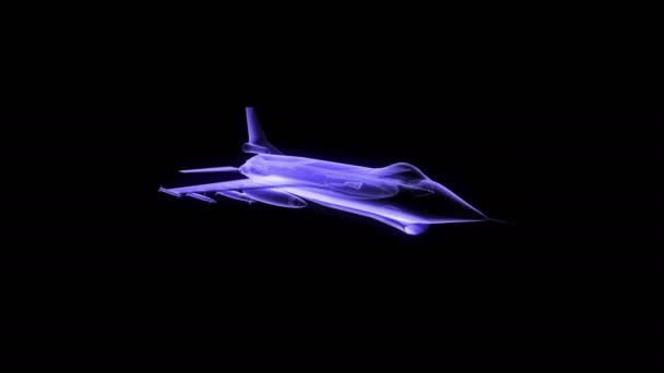 Animatie Van Een Straaljager Hologram Draaien Met Luma Mat Ook — Stockvideo