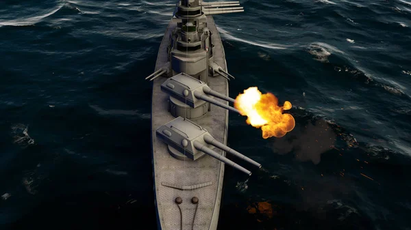 Illustration Battleship Firing Heavy Caliber Guns — Stock Photo, Image