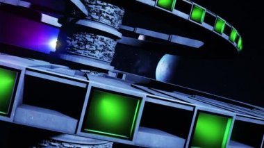 uzaylı gezegenler ile uzak bir yıldız sistemi yörünme bir uzaylı uzay istasyonu 3D animasyon