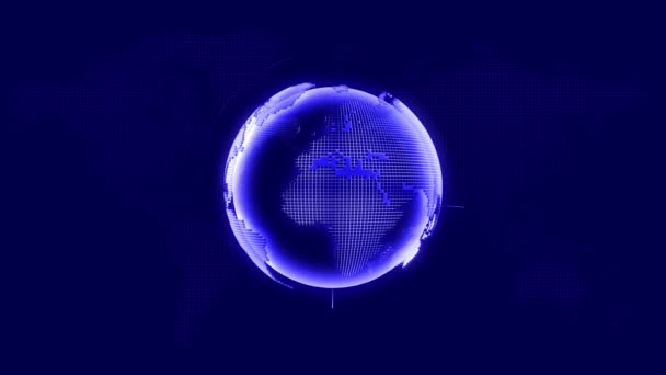 正方形で作られたホログラフィック世界の地球儀の3D アニメーションと世界中の成長するネットワーク — ストック動画