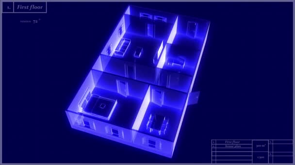 Animering Holografisk Hus Modell Roterande Och Loopable — Stockvideo