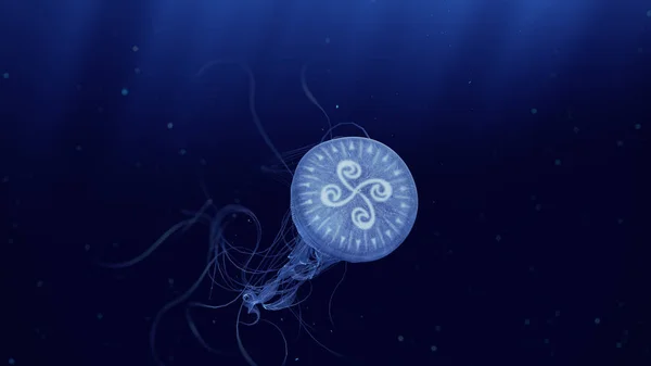 Ilustracja Jellyfish Pływanie Głębokim Oceanie — Zdjęcie stockowe