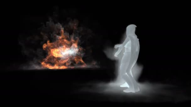 火の攻撃から氷の魔法で守るウィザード — ストック動画
