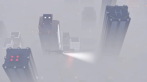 一座被迷雾笼罩的城市的插图 — 图库照片