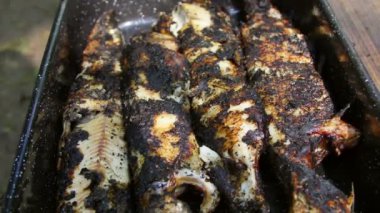 Tuna Deltası'nda tuz yatağında geleneksel pişmiş balık