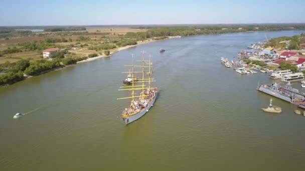 Tulcea Roumanie Septembre 2019 Bateau Entraînement Mircea Naviguant Sur Danube — Video