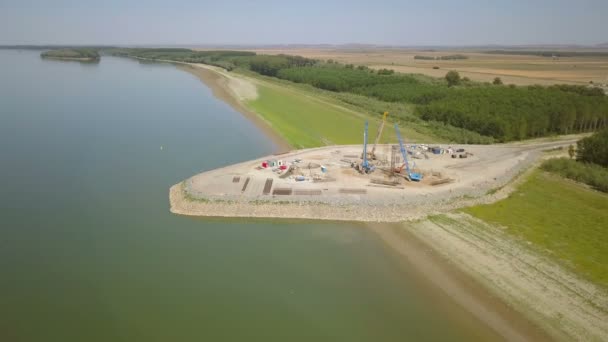 Tulcea Roemenië Augustus 2019 Aanleg Van Een Nieuwe Hangbrug Donau — Stockvideo