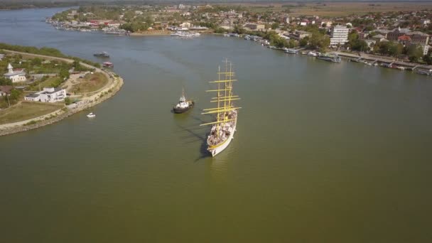 Tulcza Rumunia Wrzesień 2019 Statek Treningowy Mircea Żeglowanie Dunaju Widok — Wideo stockowe