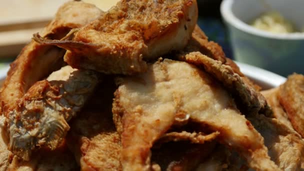 Crispy Fried Wels Catfish Steaks — Stock Video