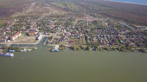 Oude Vissersdorp Saint George Donau Stroomt Zwarte Zee Luchtfoto — Stockvideo