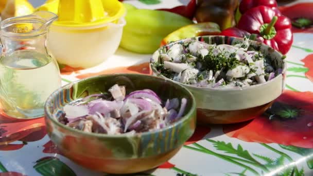 Marinated Shad Salad Onion Dill — Stock Video