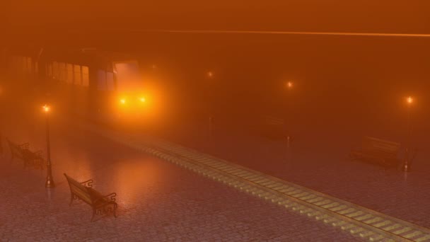 3D霧状の雰囲気に覆われた屋外地下鉄駅のアニメーション — ストック動画