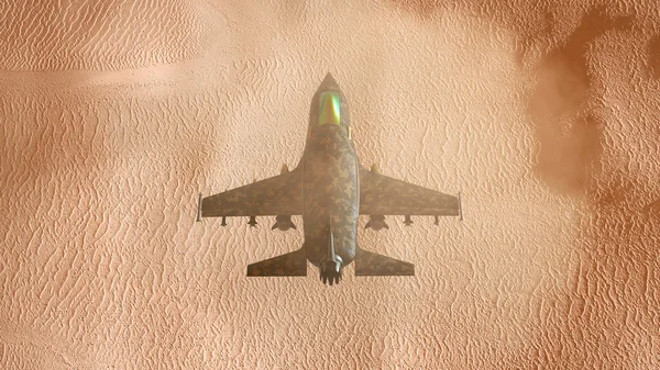 Illustrazione Jet Combattimento Che Sorvola Deserto — Foto Stock