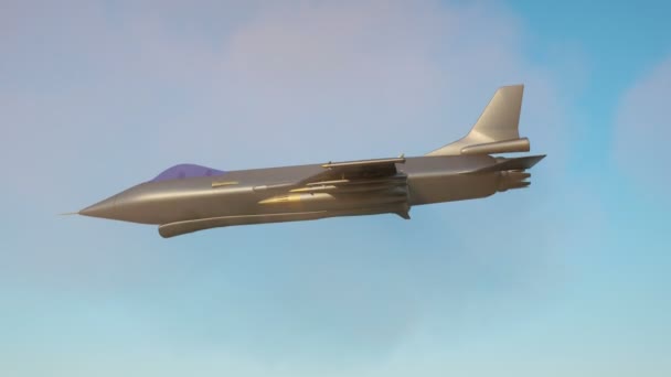 Bulutların Arasında Uçan Bir Savaş Uçağının Boyutlu Animasyonu — Stok video