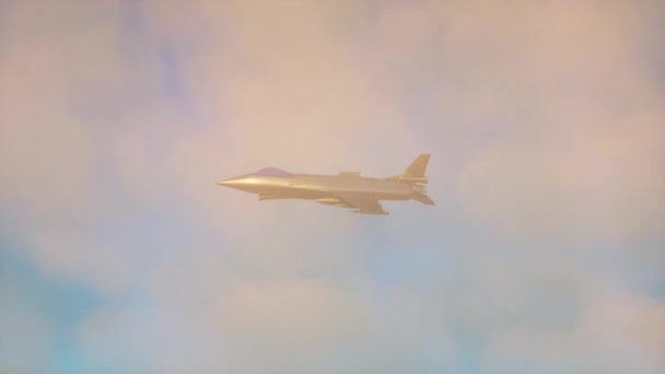 Анимация Истребителя Летящего Сквозь Облака — стоковое видео