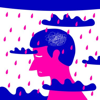 Fırtına beyaz arka plan üzerinde izole bulutlar arasında depresif adam Başkanı