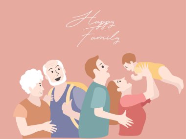 Mutlu aile çiftler ve pembe bir arka plan üzerinde yazı