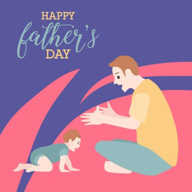 Bebek Çocuk ile oynarken katta oturan babası ile babalar günü tebrik kartı